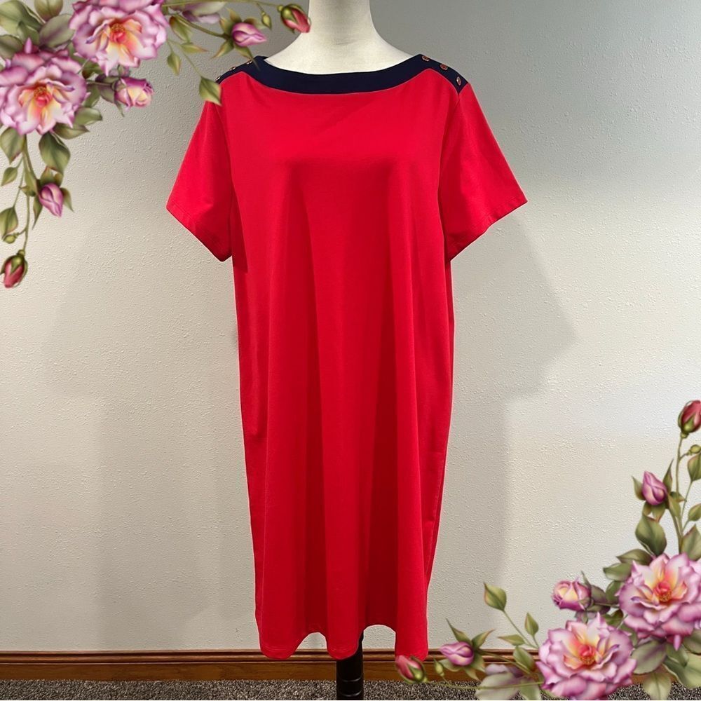 Susan Graver Red and Navy short‎ sleeve plus size dress size extra large